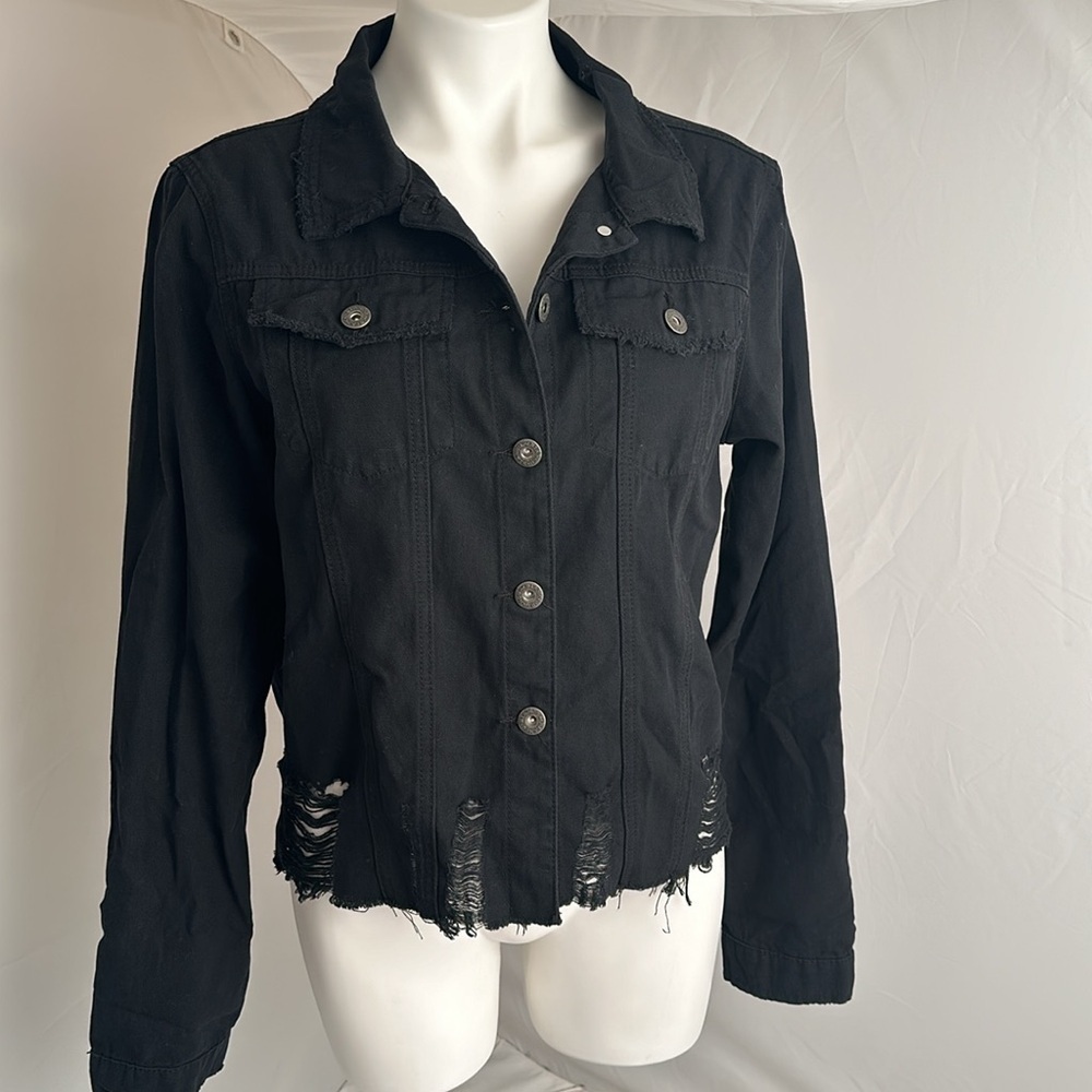 Bianco black distressed lightweight button front jacket